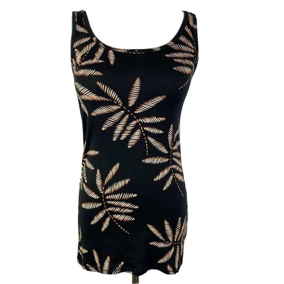 A New Day Black Tan Tropical Leaves Slim Tank Top Women's Small NEW - Picture 1 of 8